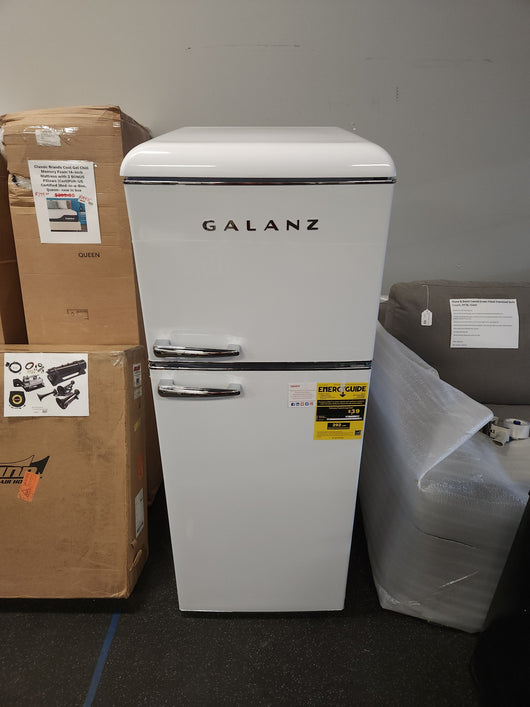 Galanz GLR10TWEEFR True Top Freezer Retro Refrigerator Frost Free Dual Door Fridge, Adjustable Electrical Thermostat Control, 10.0 Cu Ft, White!