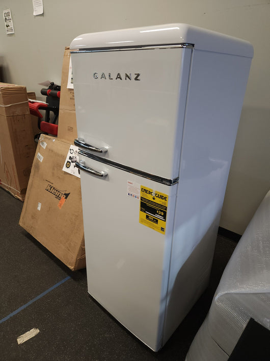 Galanz GLR10TWEEFR True Top Freezer Retro Refrigerator Frost Free Dual Door Fridge, Adjustable Electrical Thermostat Control, 10.0 Cu Ft, White!