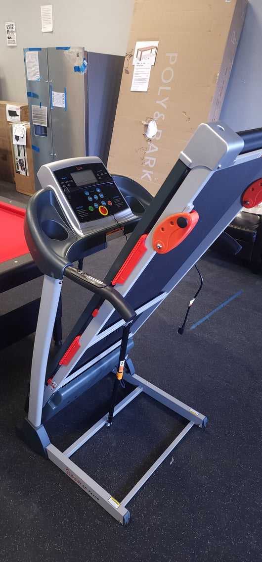 Sunny Health & Fitness Treadmill with Manual Incline, Pulse Sensors, Folding, LCD Monitor for Exercise SF-T4400! 

-New & Assembled but does have some cracked plastics from shipping, photos shown