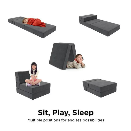 DHP Comfy Flip Out Chair and Sleeper Convertible 3-in-1 Design in Dark Gray!

-Brand new in the box (ONE Small Rectangular Cushion is lightly indented from a strap in shipping. May go back to normal over time, price reduced for this)