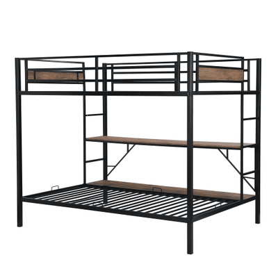 Metal Full over Twin/ Full Bunk Bed Frame with Guardrails & 2 Ladders, No Box Spring Needed!

-Brand new in the box