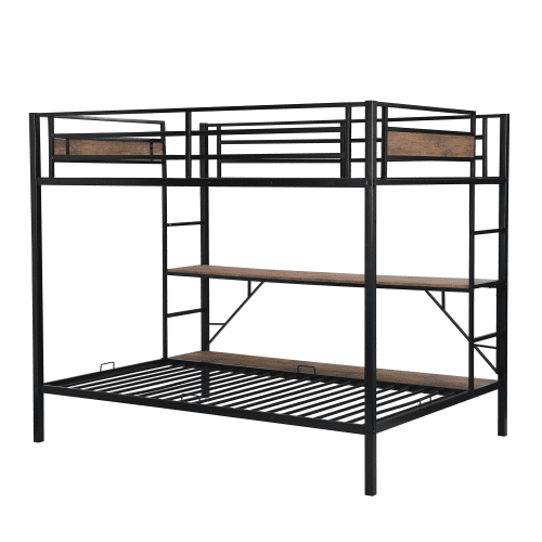 Metal Full over Twin/ Full Bunk Bed Frame with Guardrails & 2 Ladders, No Box Spring Needed!

-Brand new in the box