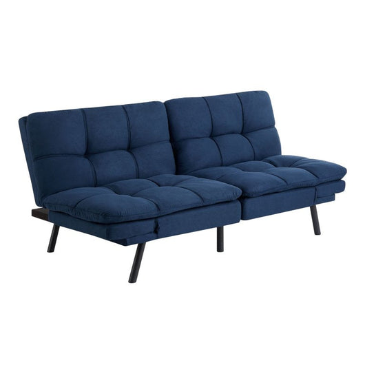 Mainstays Memory Foam Futon, Blue Faux Suede! NEW & ASSEMBLED!