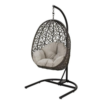 Better Homes & Gardens Open Weave Patio Wicker Hanging Chair with Stand and Beige Cushion!

-Brand new in the box 