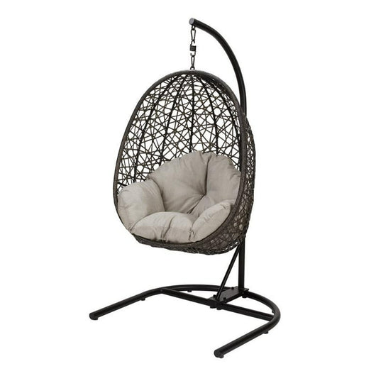 Better Homes & Gardens Open Weave Patio Wicker Hanging Chair with Stand and Beige Cushion!

-Brand new in the box 