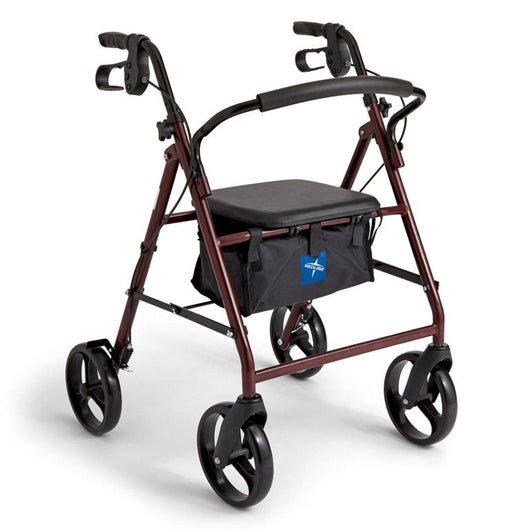 Medline Strong Steel Rollator, Folding Rolling Walker, 8" Wheels, 350lb Weight Capacity, Red Frame!

-Brand new and assembled