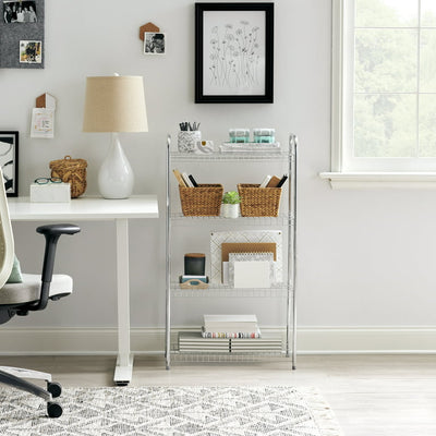 Rubbermaid Freestanding 4-Tier Multipurpose Wire Shelving Unit, Satin Nickel. For Closet Organization!

-Brand new in the box 