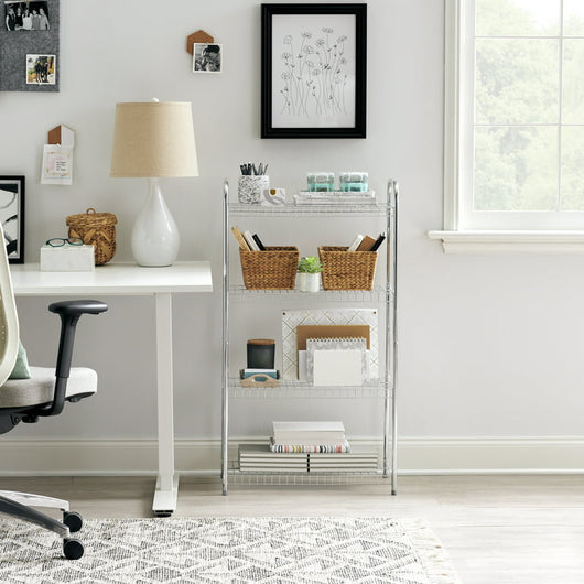 Rubbermaid Freestanding 4-Tier Multipurpose Wire Shelving Unit, Satin Nickel. For Closet Organization!

-Brand new in the box 