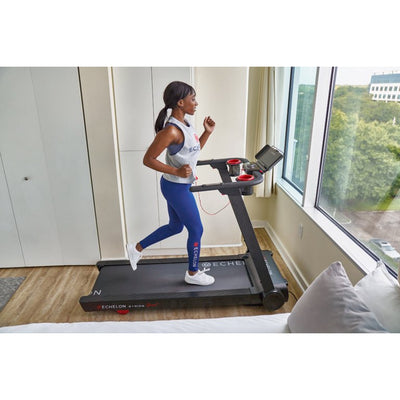 Echelon Stride Sport Auto-Fold Compact Treadmill with 12 Levels of Incline!

-Brand new and assembled but the wheels are not perfect from shipping. Treadmill does not roll very well, functionality is perfect though