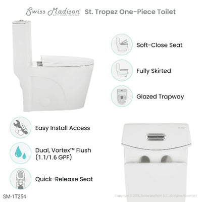 Swiss Madison St. Tropez 1-Piece 1.1/1.6 GPF Dual Flush Elongated Toilet in Glossy White!  **New in box**