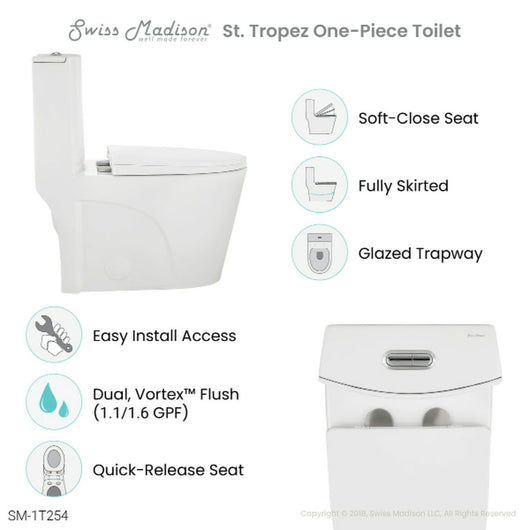 Swiss Madison St. Tropez 1-Piece 1.1/1.6 GPF Dual Flush Elongated Toilet in Glossy White!  **New in box**