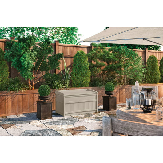 Suncast Outdoor 50 Gallon Resin Deck Box with Seat, Light Taupe!

-Brand new and Assembled
