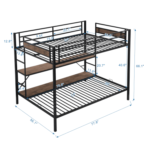 Metal Full over Twin/ Full Bunk Bed Frame with Guardrails & 2 Ladders, No Box Spring Needed!

-Brand new in the box