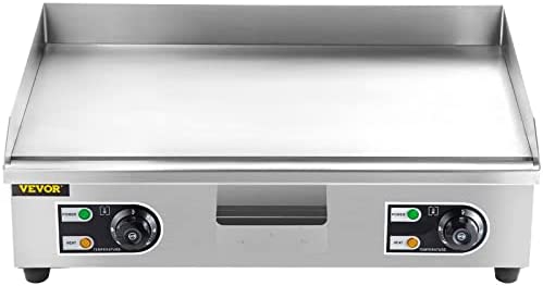 Vevor 29" Commercial Electric Griddle 110V 3000W Electric Countertop Griddle Non-Stick Restaurant Teppanyaki Flat Top Grill Stainless Steel Adjustable Temperature Control 122°F-572°F (NO PLUG