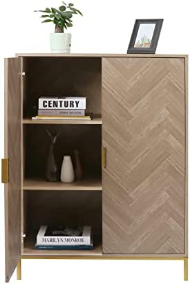Anmytek 2 Door Wood Accent Storage Cabinet, 43" H Natural Oak Tall Sideboard Furniture with Adjustable Shelves for Living Room Kitchen!

-Brand new in the box 