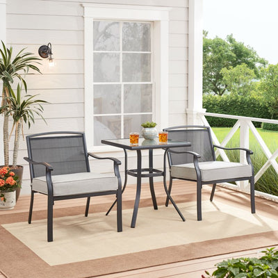Mainstays Alexandra Square 3-Piece Outdoor Furniture Patio Bistro Set, Gray!

-Brand new in the box

-GREAT BISTRO FOR ANY SMALLER SIZED PORCH SPACE!!