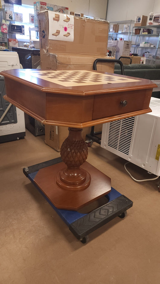 Acme Bishop Chess/Game Table, Cherry finish- NEW AND ASSEMBLED! (Dents/ Scratches from shipping- photos shown)