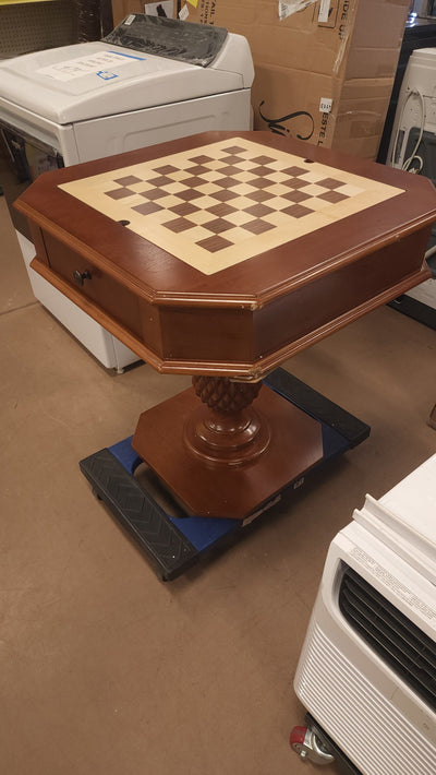 Acme Bishop Chess/Game Table, Cherry finish- NEW AND ASSEMBLED! (Dents/ Scratches from shipping- photos shown)