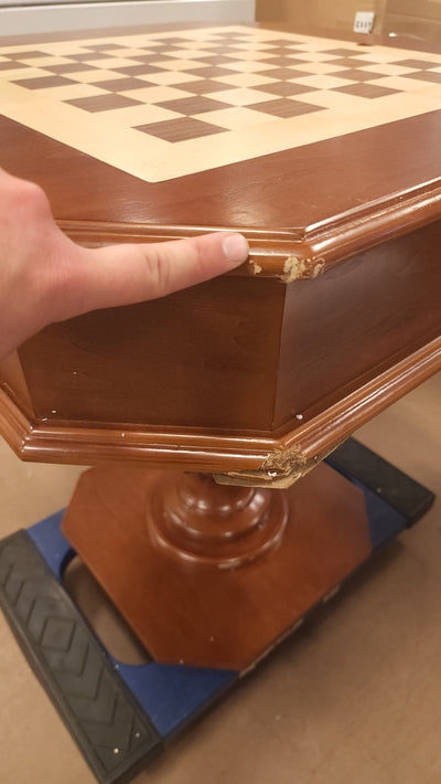 Acme Bishop Chess/Game Table, Cherry finish- NEW AND ASSEMBLED! (Dents/ Scratches from shipping- photos shown)