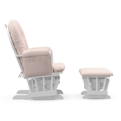Storkcraft Hoop Glider and Ottoman, White Finish with Light Pink Cushions!

-Brand new in the box 
