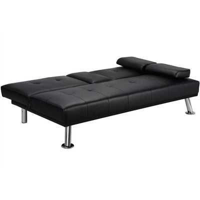 Yaheetech Modern Faux Leather Futon Sofa Bed with Armrest Home Recliner Couch Home Furniture, Black!! NEW IN THE BOX!!