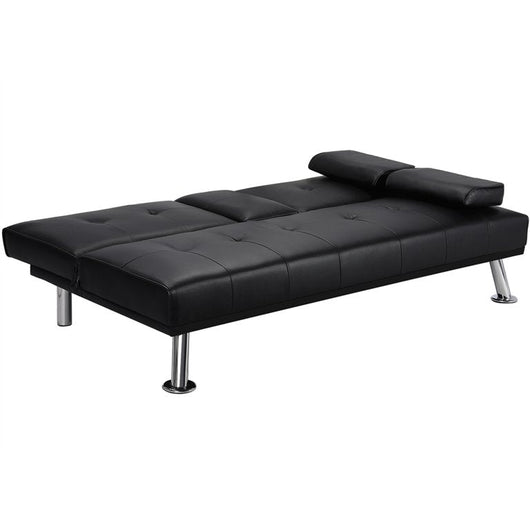 Yaheetech Modern Faux Leather Futon Sofa Bed with Armrest Home Recliner Couch Home Furniture, Black!! NEW IN THE BOX!!