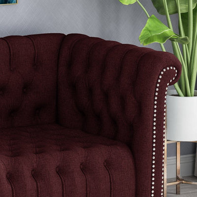 Noble House Slate Fabric Tufted 3 Seater Sofa, Wine, Black Feet!

-Brand new and assembled