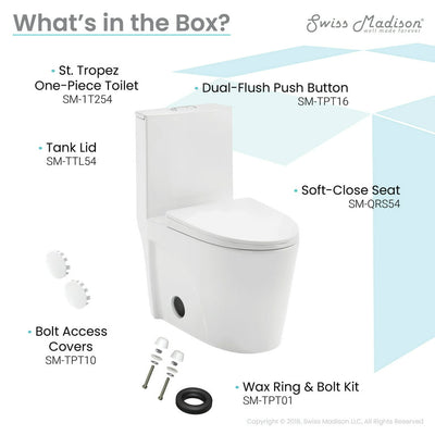 Swiss Madison St. Tropez 1-Piece 1.1/1.6 GPF Dual Flush Elongated Toilet in Glossy White!  **New in box**