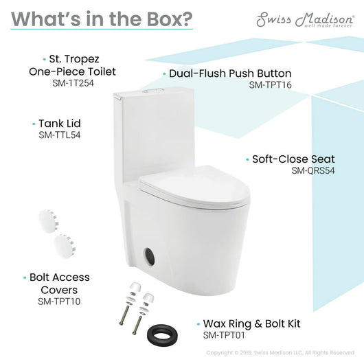 Swiss Madison St. Tropez 1-Piece 1.1/1.6 GPF Dual Flush Elongated Toilet in Glossy White!  **New in box**