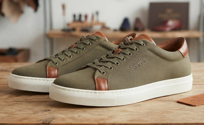 Hand Dyed Shoe Co. Men's Olive Canvas and Brown Leather Sneakers