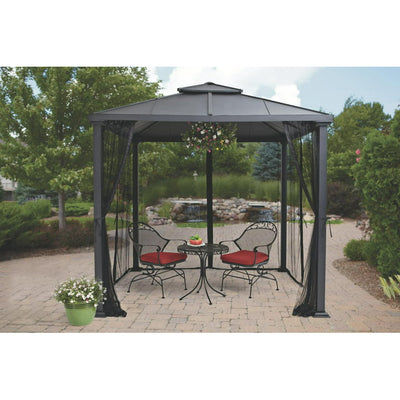 Better Homes & Gardens Sullivan Ridge 8' x 8' Steel Hard Top Gazebo with Netting, Black!