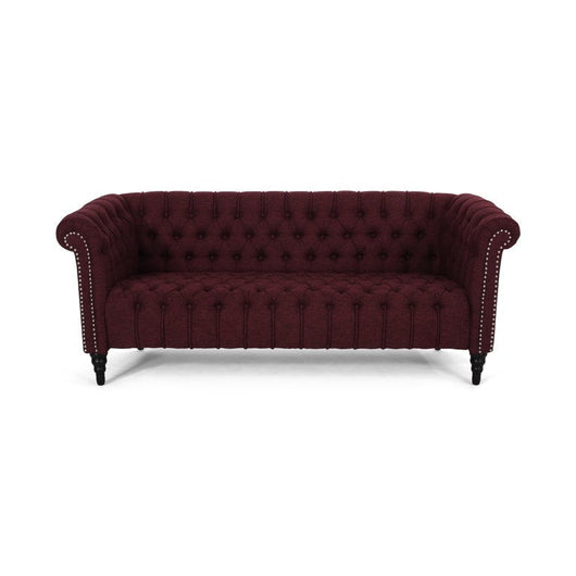 Noble House Slate Fabric Tufted 3 Seater Sofa, Wine, Black Feet!

-Brand new and assembled