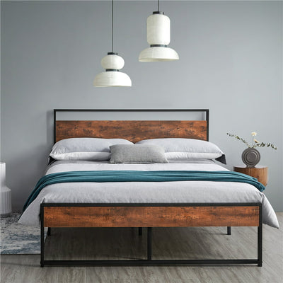 Yaheetech Rustic Metal Platform Bed, Full Size, Mahogany!

-Brand new in the box 