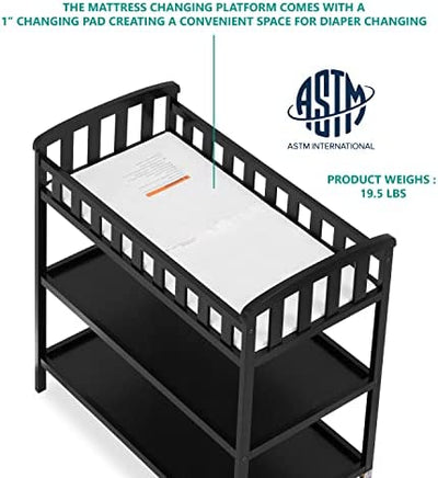Dream On Me Emily Changing Table In Black, Comes With 1" Changing Pad, Features Two Shelves, Portable Changing Station!

-Brand new in the box 