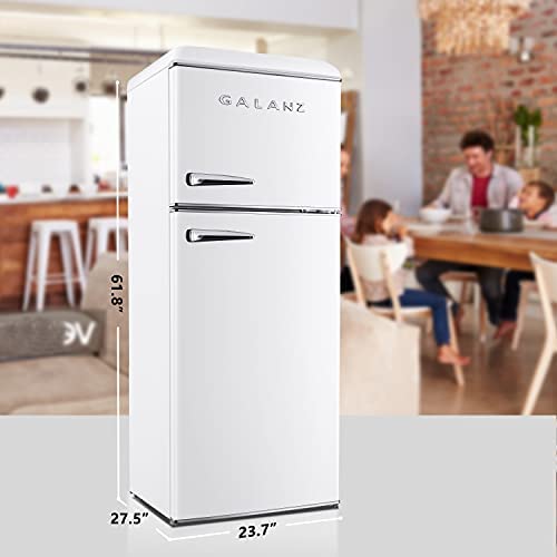 Galanz GLR10TWEEFR True Top Freezer Retro Refrigerator Frost Free Dual Door Fridge, Adjustable Electrical Thermostat Control, 10.0 Cu Ft, White!