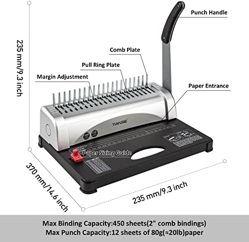 TIANSE Binding Machine, 21-Holes, 450 Sheets, Comb Binding Machines with Starter Kit!

-Brand new in the box