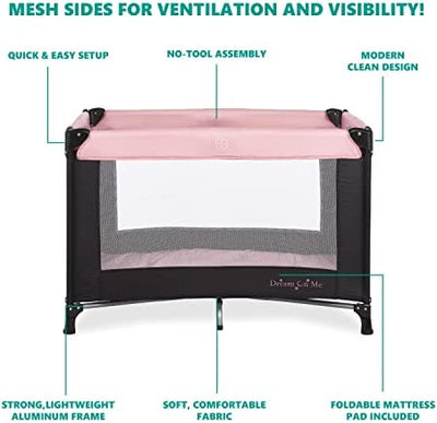 Dream On Me Nest Portable Play Yard with Carry Bag and Shoulder Strap, Pink!

-Brand new in the box 