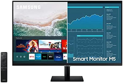 SAMSUNG M5 Series 27-Inch FHD 1080p Smart Monitor & Streaming TV (Tuner-Free), Netflix, HBO, Prime Video, & More, Apple Airplay, Bluetooth, Built-in Speakers, Remote Included!