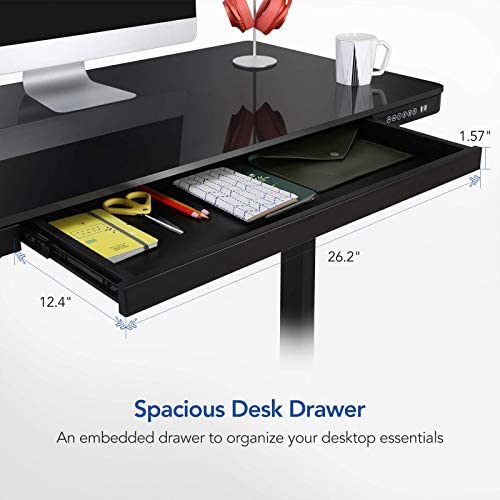 Exelpen Glass Standing Desk with Drawers, 48 x 24 Inch Electric Height Adjustable Desk Black Home Office Computer Table with USB Charged, Storage Organizer!

-Brand new in the box, assembly is required