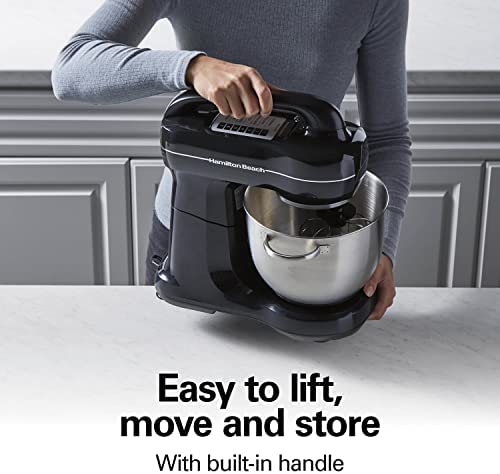 Hamilton Beach Electric Stand Mixer, 4 Quarts, Dough Hook, Flat Beater Attachments, Splash Guard 7 Speeds with Whisk, Black with Top Handle!

-Brand new in the box 