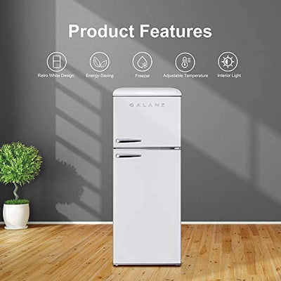 Galanz GLR10TWEEFR True Top Freezer Retro Refrigerator Frost Free Dual Door Fridge, Adjustable Electrical Thermostat Control, 10.0 Cu Ft, White!