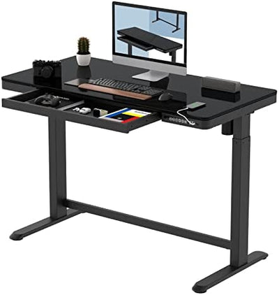 Exelpen Glass Standing Desk with Drawers, 48 x 24 Inch Electric Height Adjustable Desk Black Home Office Computer Table with USB Charged, Storage Organizer!

-Brand new in the box, assembly is required