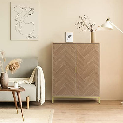 Anmytek 2 Door Wood Accent Storage Cabinet, 43" H Natural Oak Tall Sideboard Furniture with Adjustable Shelves for Living Room Kitchen!

-Brand new in the box 