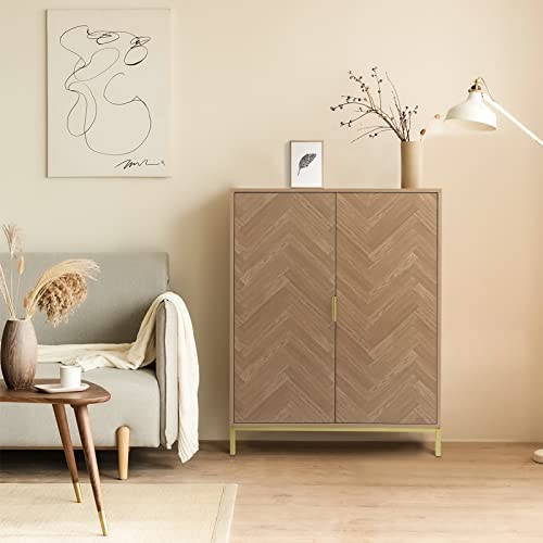 Anmytek 2 Door Wood Accent Storage Cabinet, 43" H Natural Oak Tall Sideboard Furniture with Adjustable Shelves for Living Room Kitchen!

-Brand new in the box 