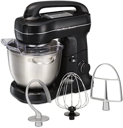 Hamilton Beach Electric Stand Mixer, 4 Quarts, Dough Hook, Flat Beater Attachments, Splash Guard 7 Speeds with Whisk, Black with Top Handle!

-Brand new in the box 