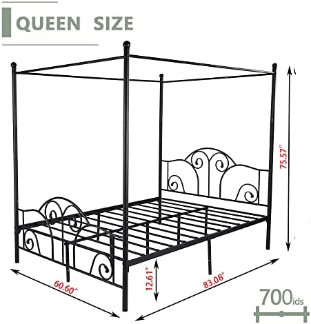 Beautiplove Metal Four Post Canopy Bed Frame Queen Size with Ornate European Style, Black!

-Brand new in the box 