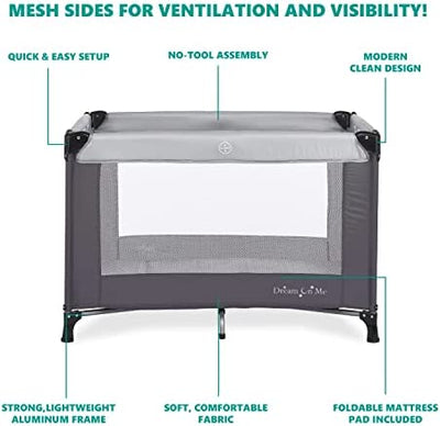 Dream On Me Nest Portable Play Yard with Carry Bag and Shoulder Strap, Grey!

-Brand new in the box 
