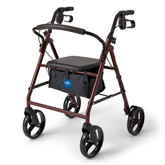 Medline Strong Steel Rollator, Folding Rolling Walker, 8" Wheels, 350lb Weight Capacity, Red Frame!

-Brand new and assembled