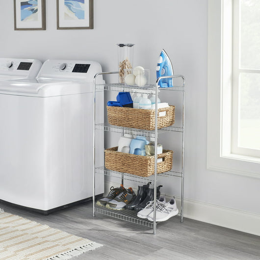 Rubbermaid Freestanding 4-Tier Multipurpose Wire Shelving Unit, Satin Nickel. For Closet Organization!

-Brand new in the box 