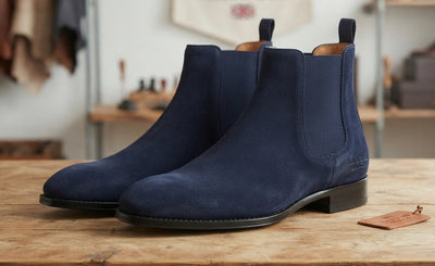 Hand Dyed Shoe Co. Men's Navy Blue Suede Chelsea Boots